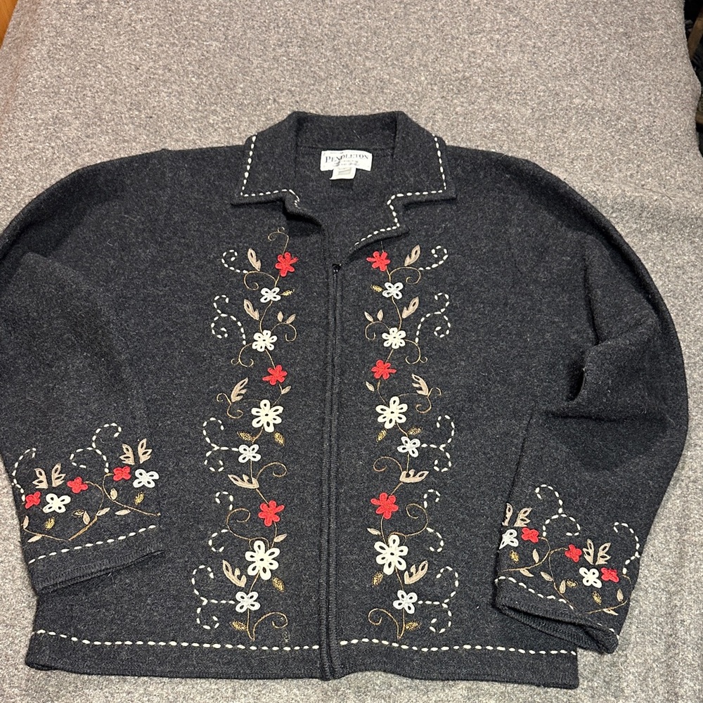 Pendleton Dark Gray Wool Sweater Jacket 100% Meri… - image 1